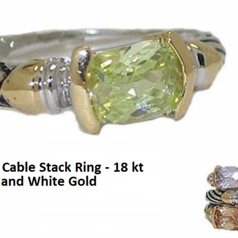 Antiqued Cable ring Green Peridot Stone NWT